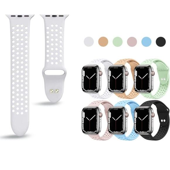 Apple Accessories - 6 Pack Bands For Apple Watch 38mm 40mm 41mm 42mm 44mm 45mm, Soft Silicone Sport